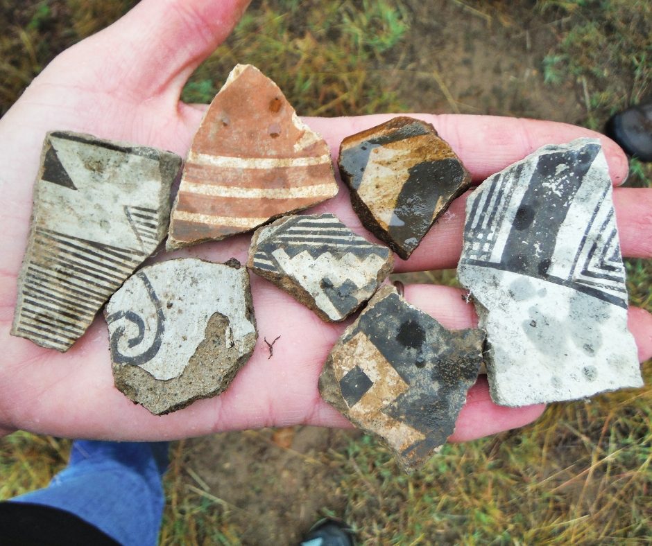 Ancient pottery pieces found on Geronimo Trail Guest Ranch: Native American culture and history.