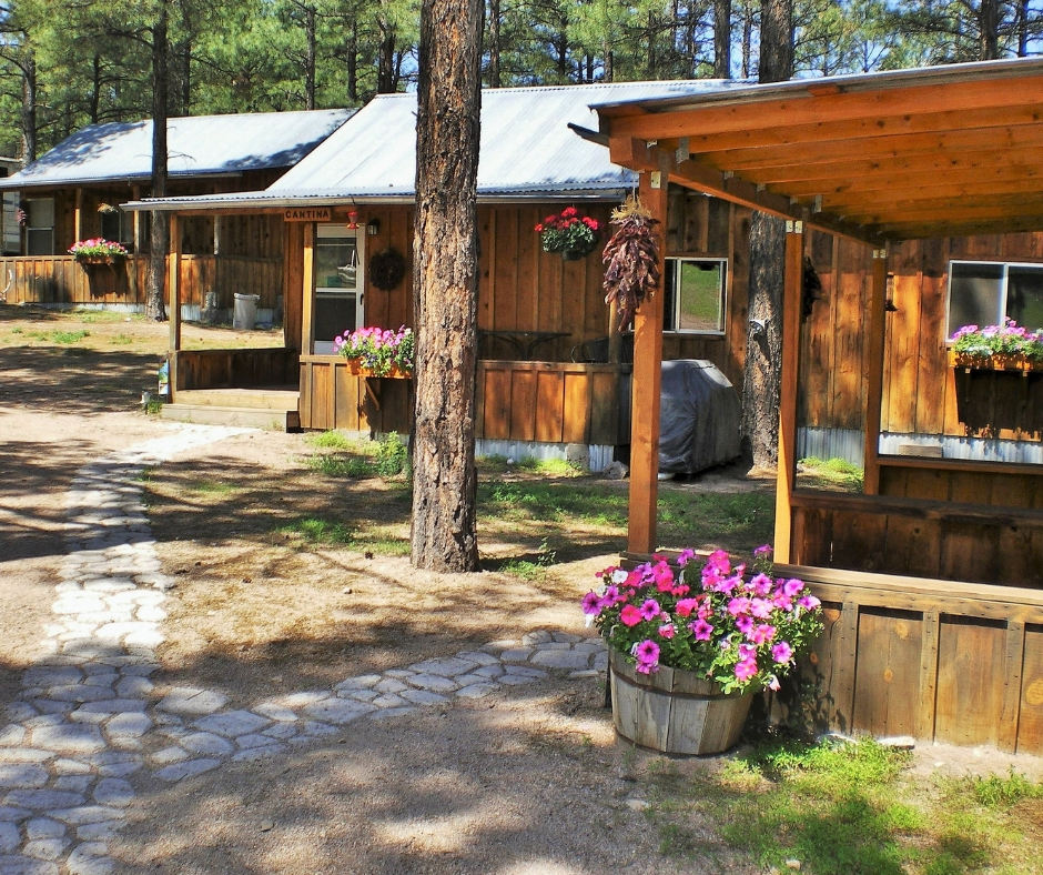 The exterior of our beautiful cabins on Geronimo Trail Guest Ranch.