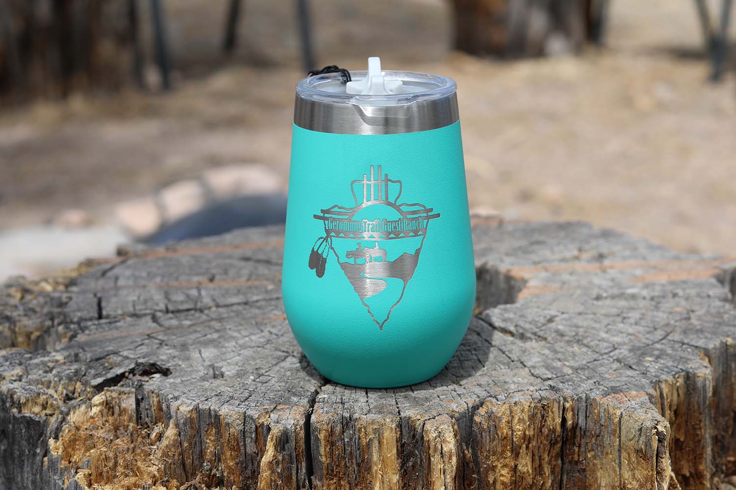 Turquoise Geronimo Trail Guest Ranch Wine Tumbler